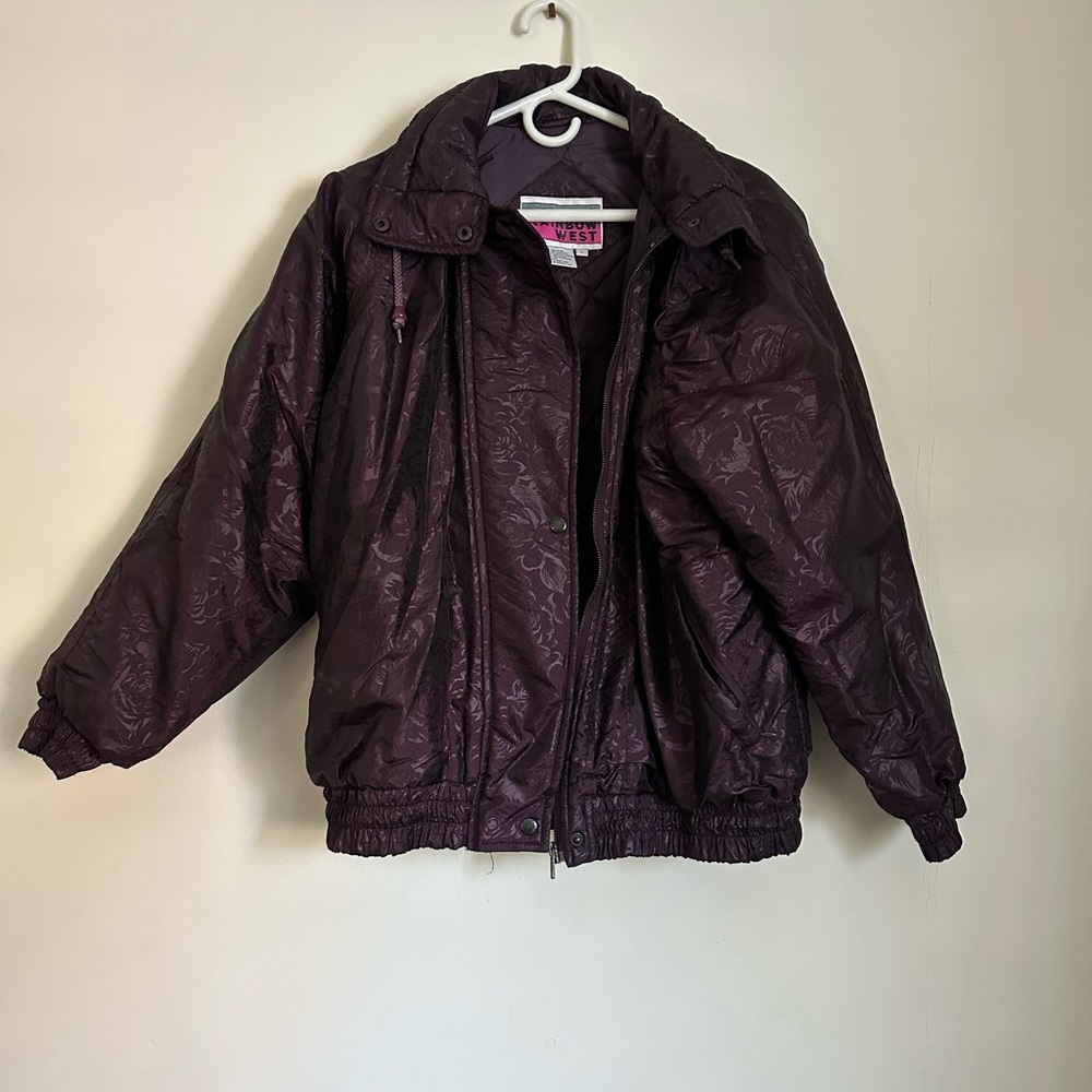 Vtg Rainbow West Purple Floral Roses Zip Front Ski Jacket